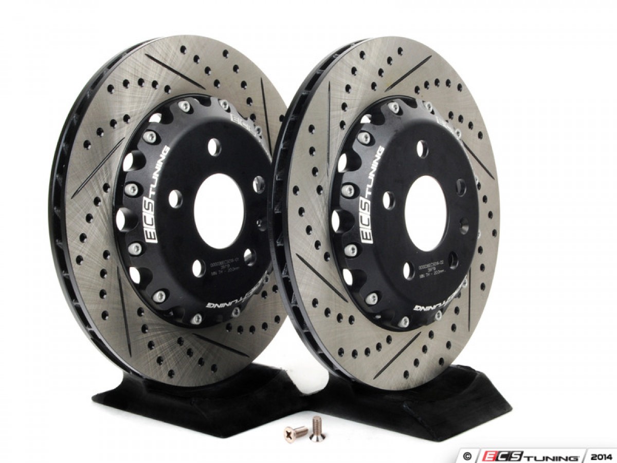 Rear Cross-Drilled & Slotted 2-Piece Semi-Floating Brake Rotors - Pair (310x22)