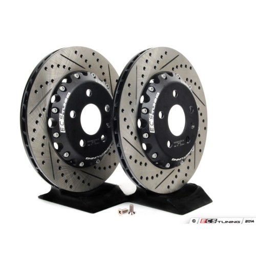 Rear Cross-Drilled & Slotted 2-Piece Semi-Floating Brake Rotors - Pair (310x22)